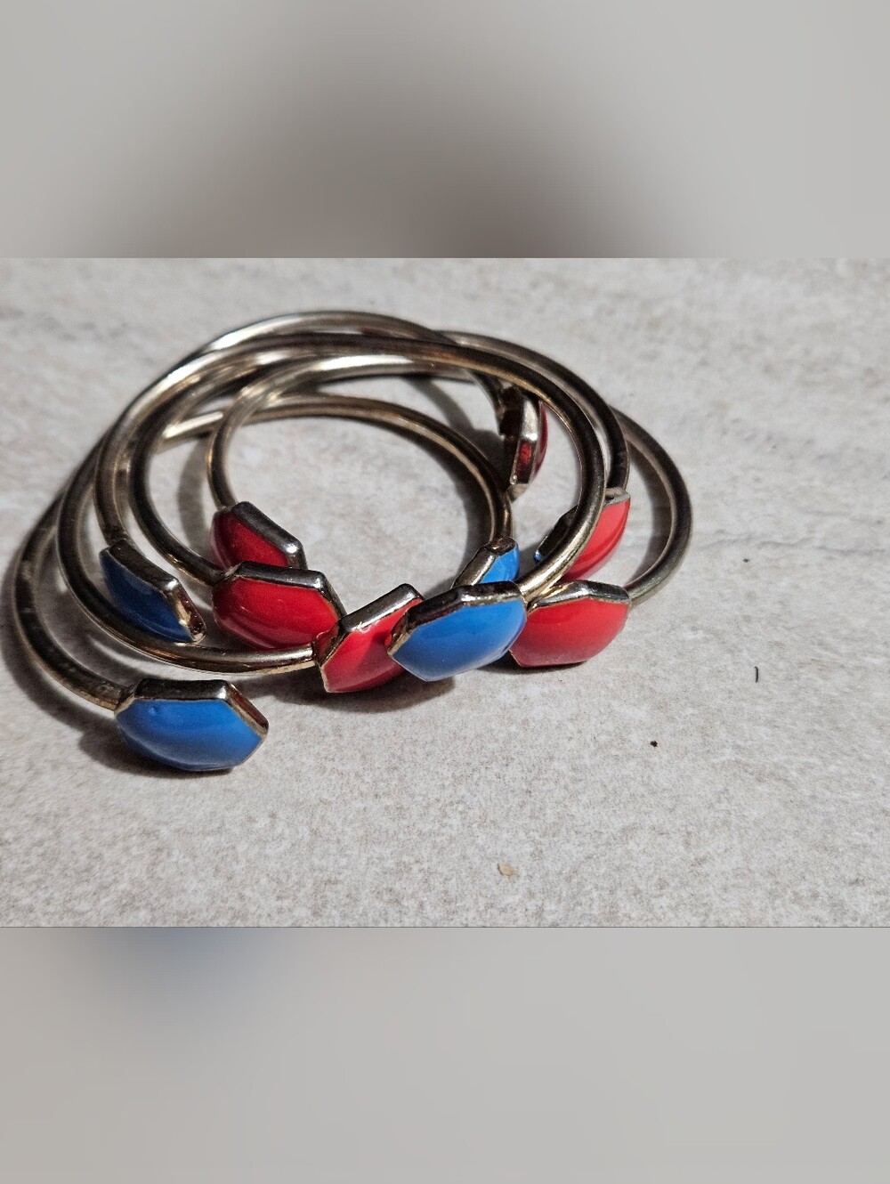 Gold-Tone Stackable Bangle Bracelet Set with Red and Blue Enamel